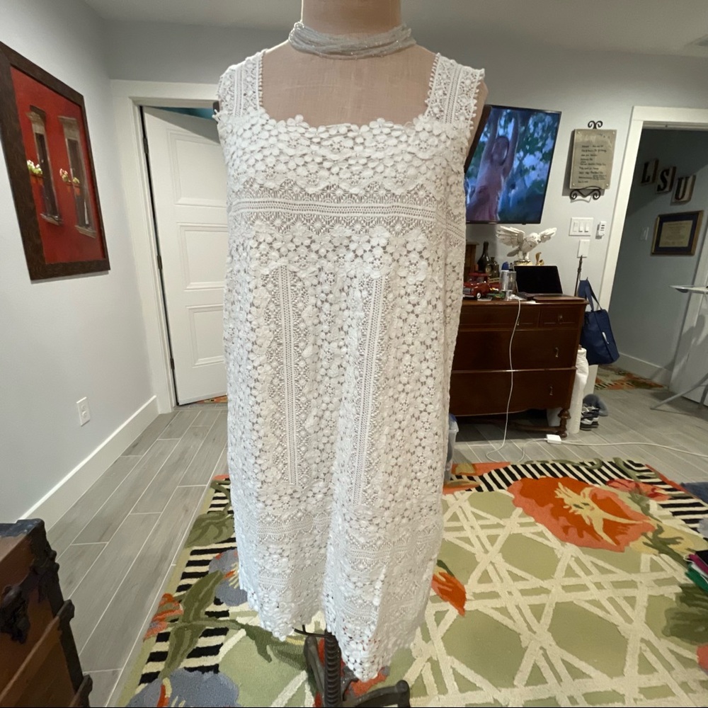 White Cotton Lace viscose backed lined dress